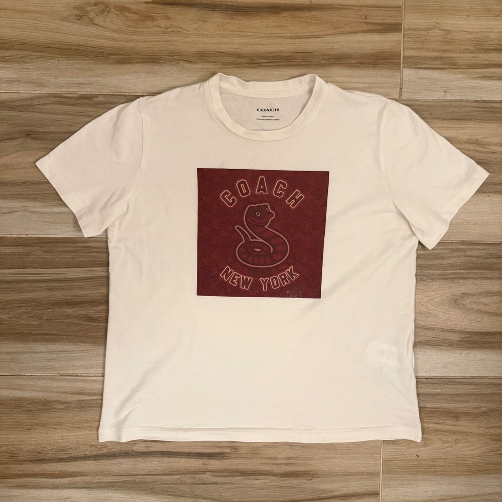 Coach New York Womens White Cotton‎ Snake Graphic T-Shirt CZ066 Medium